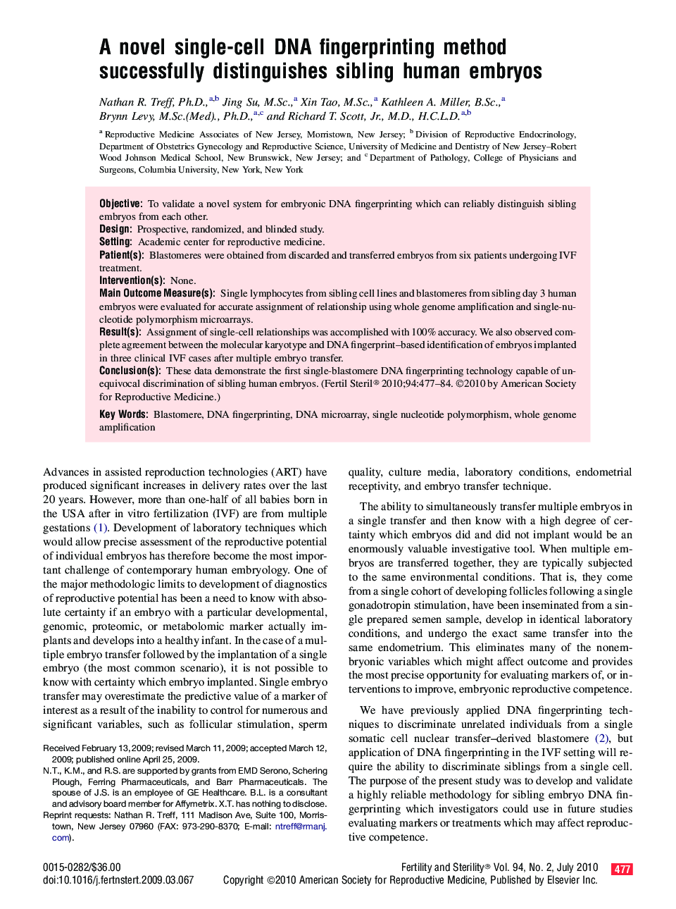 A novel single-cell DNA fingerprinting method successfully distinguishes sibling human embryos 