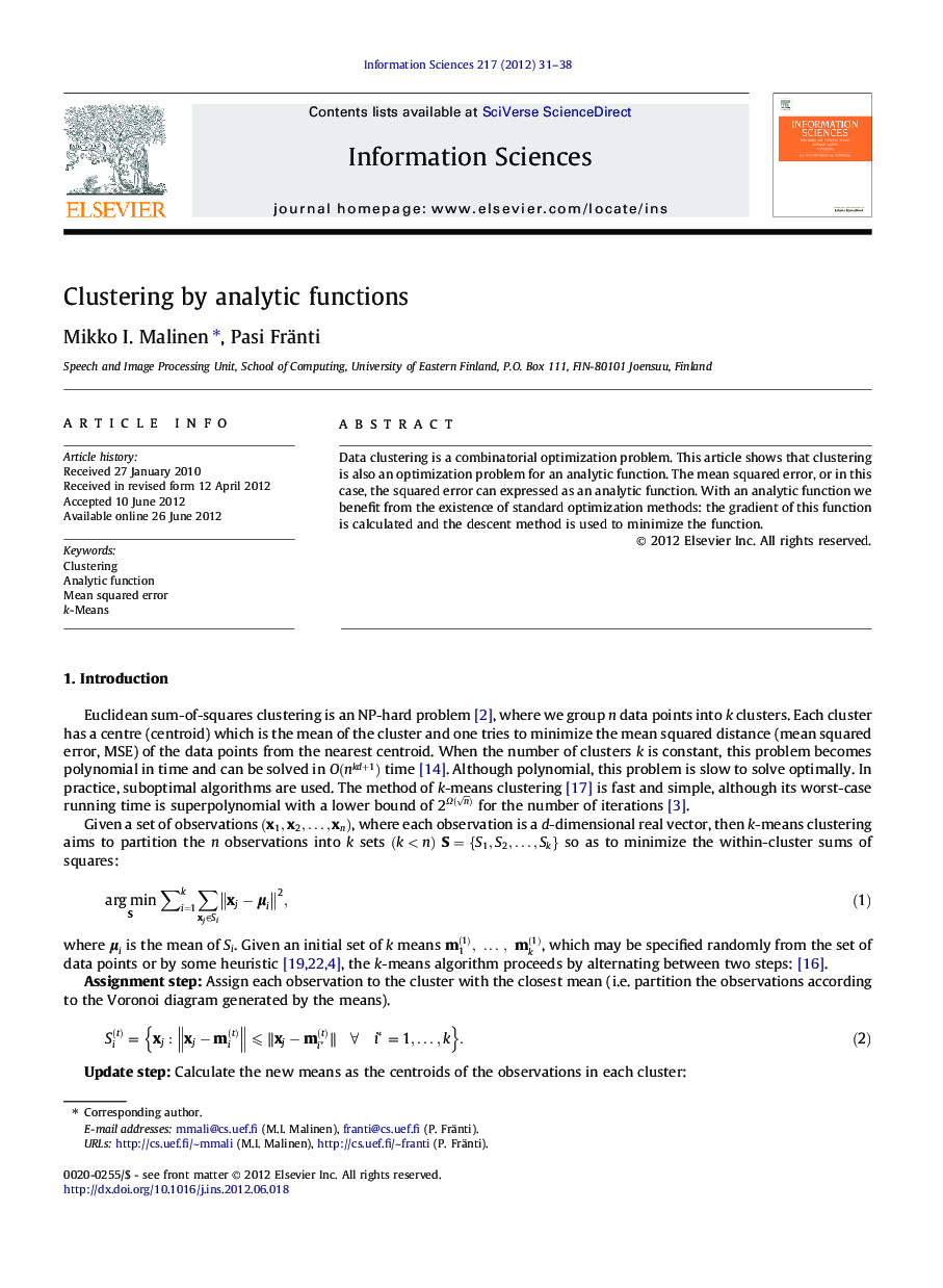 Clustering by analytic functions