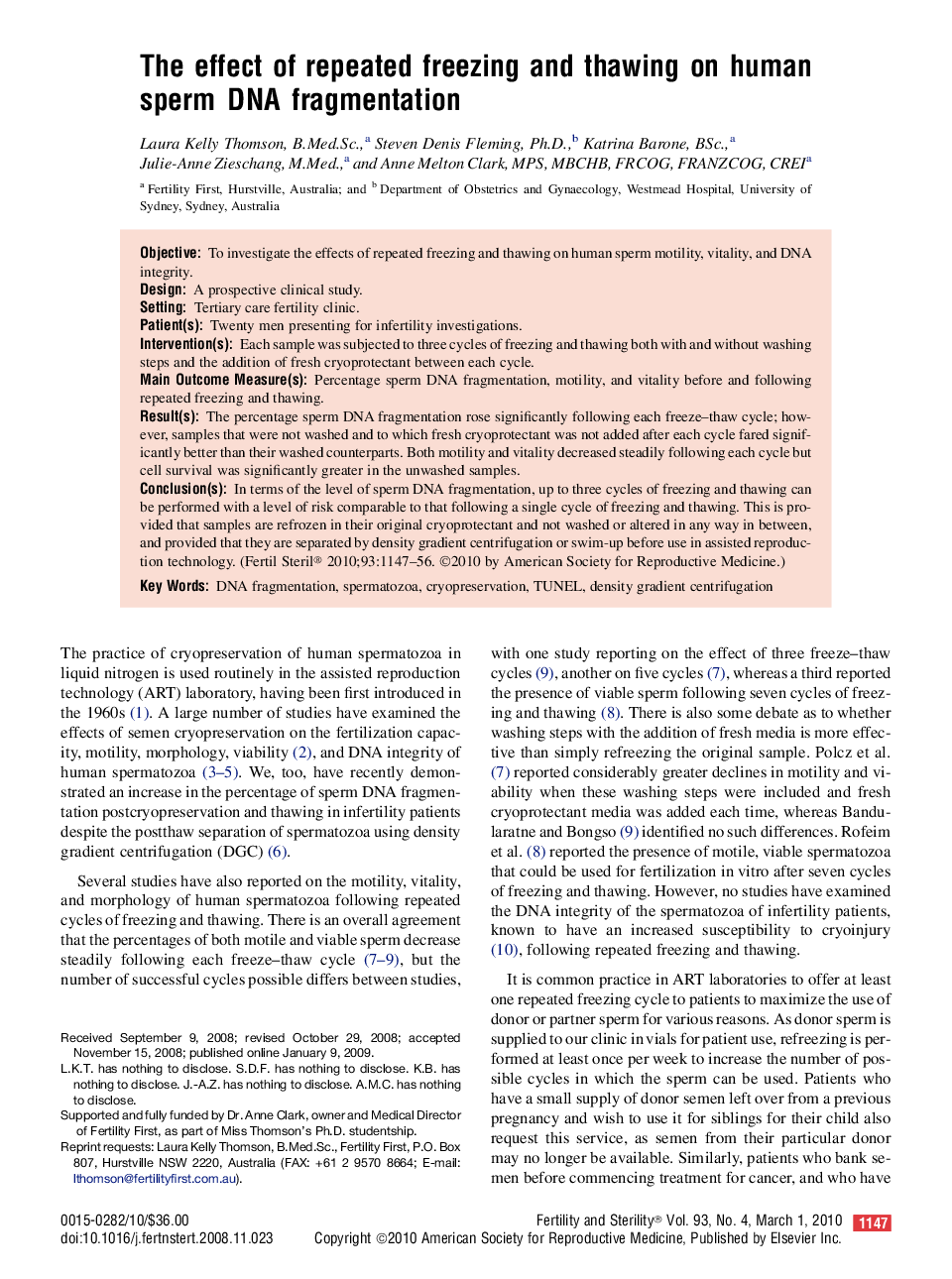 The effect of repeated freezing and thawing on human sperm DNA fragmentation 