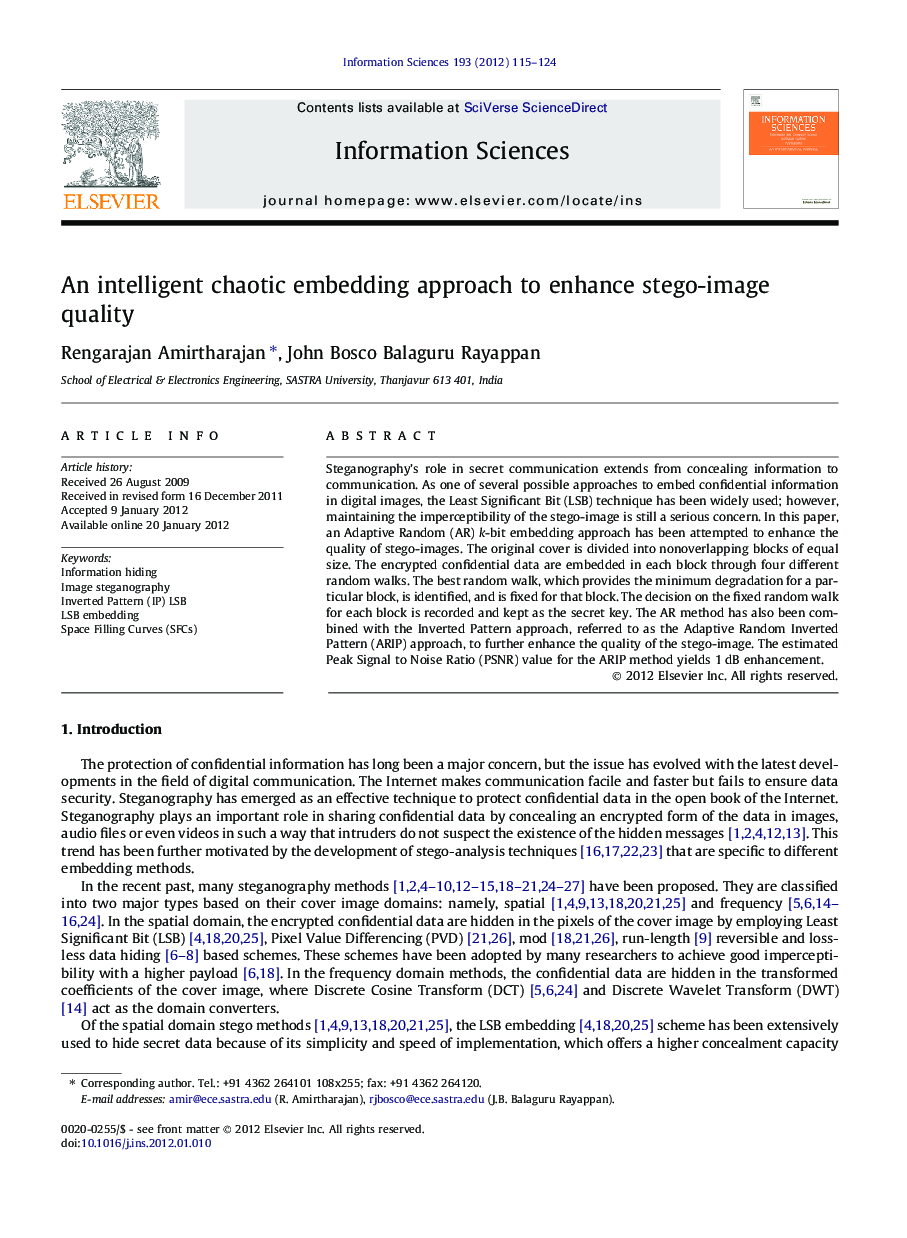 An intelligent chaotic embedding approach to enhance stego-image quality