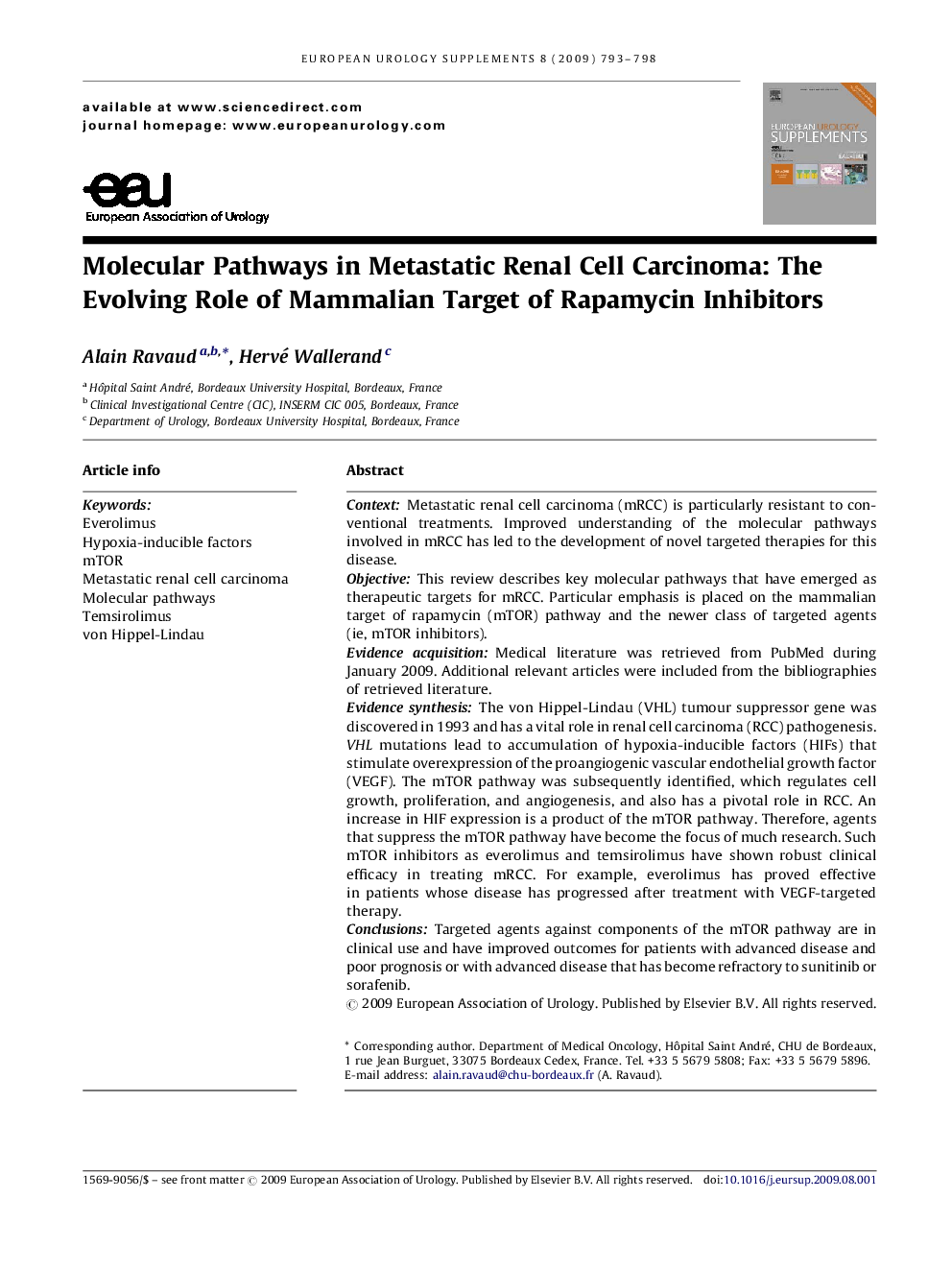 Molecular Pathways in Metastatic Renal Cell Carcinoma: The Evolving Role of Mammalian Target of Rapamycin Inhibitors