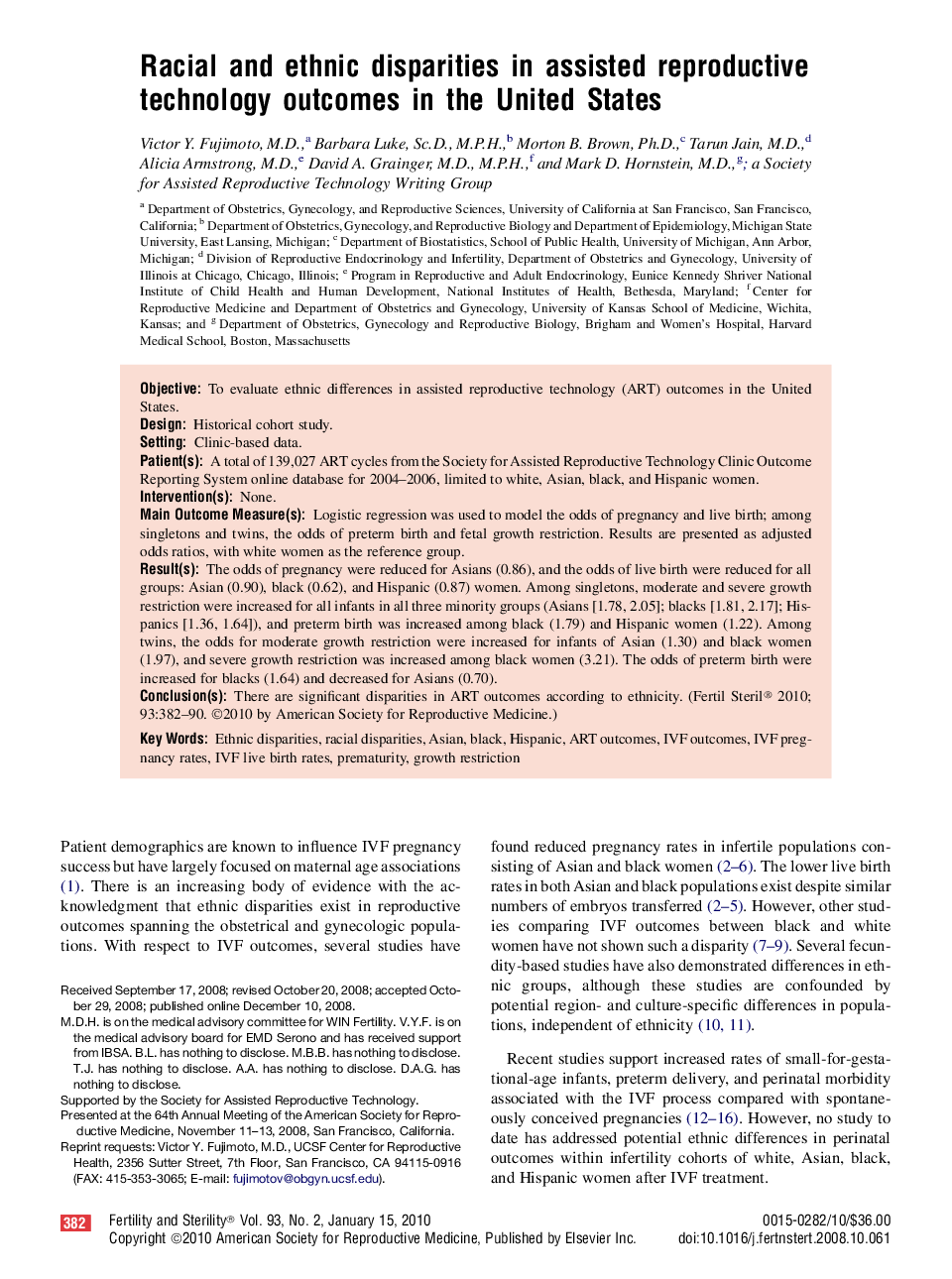 Racial and ethnic disparities in assisted reproductive technology outcomes in the United States 