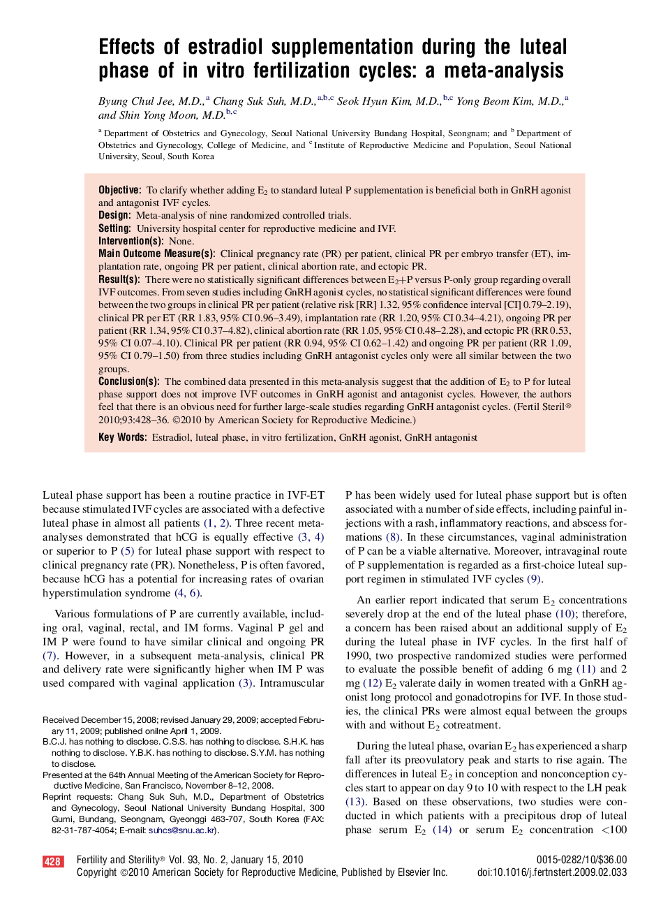 Effects of estradiol supplementation during the luteal phase of in vitro fertilization cycles: a meta-analysis 