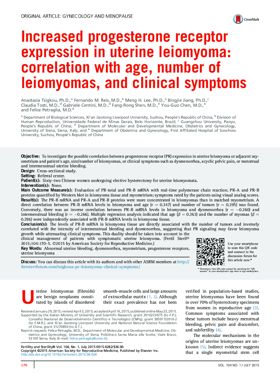 Increased progesterone receptor expression in uterine leiomyoma: correlation with age, number of leiomyomas, and clinical symptoms