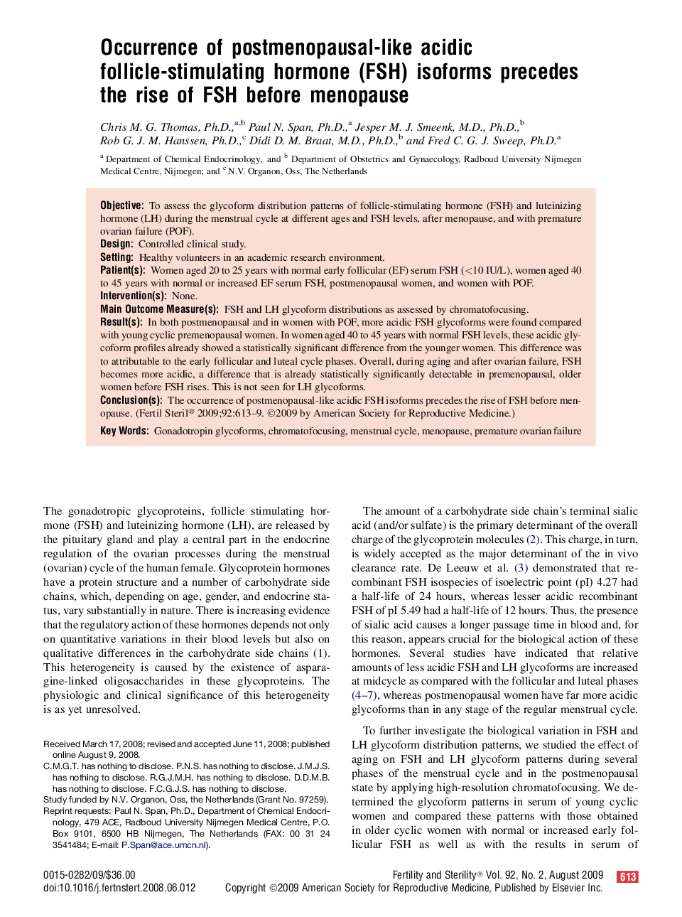 Occurrence of postmenopausal-like acidic follicle-stimulating hormone (FSH) isoforms precedes the rise of FSH before menopause