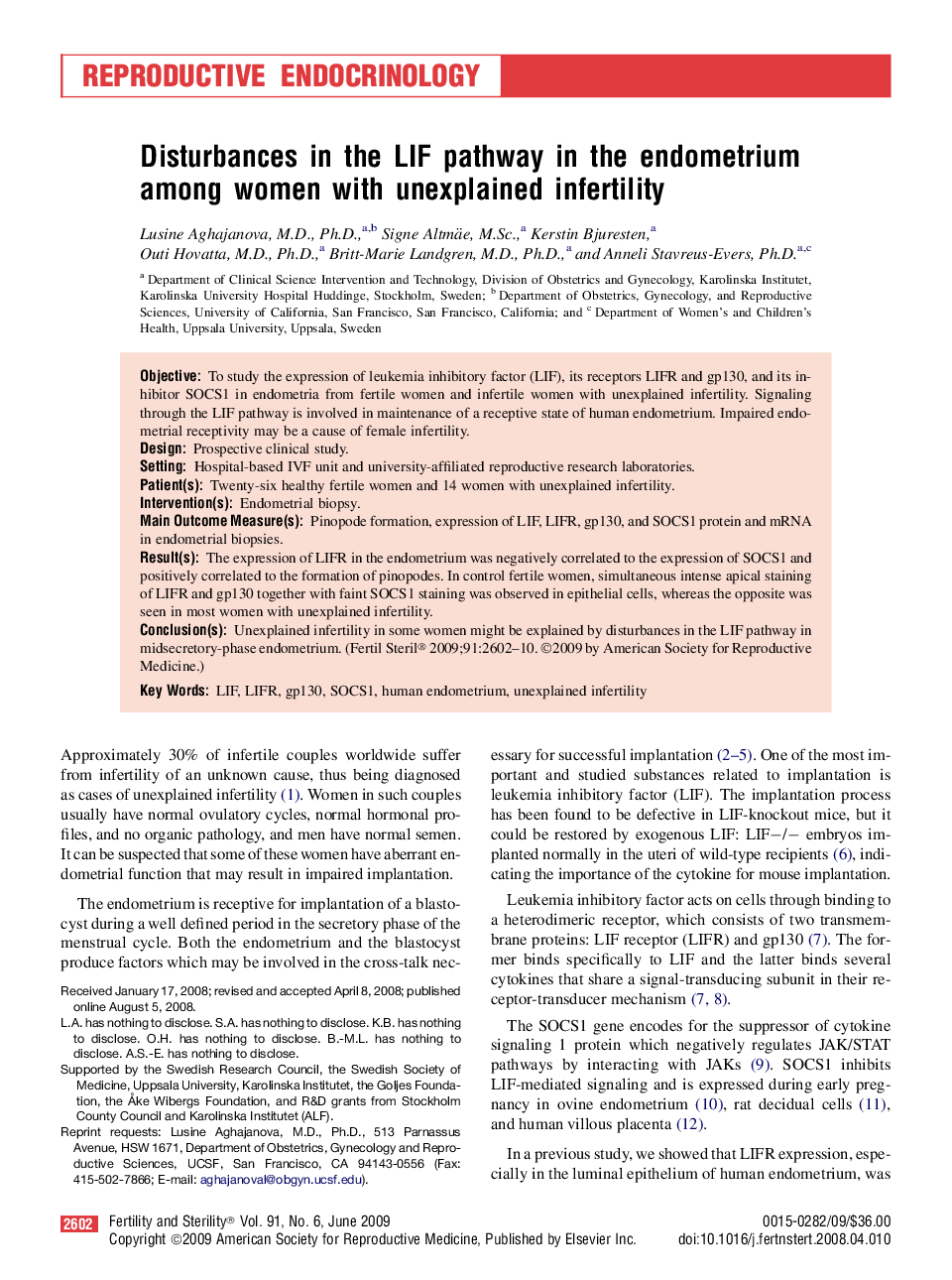 Disturbances in the LIF pathway in the endometrium among women with unexplained infertility 