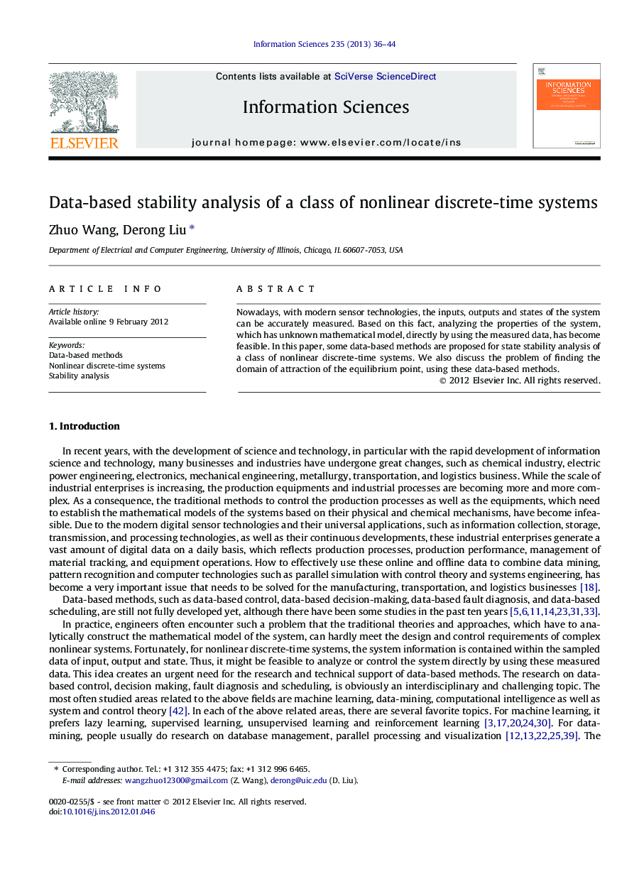 Data-based stability analysis of a class of nonlinear discrete-time systems