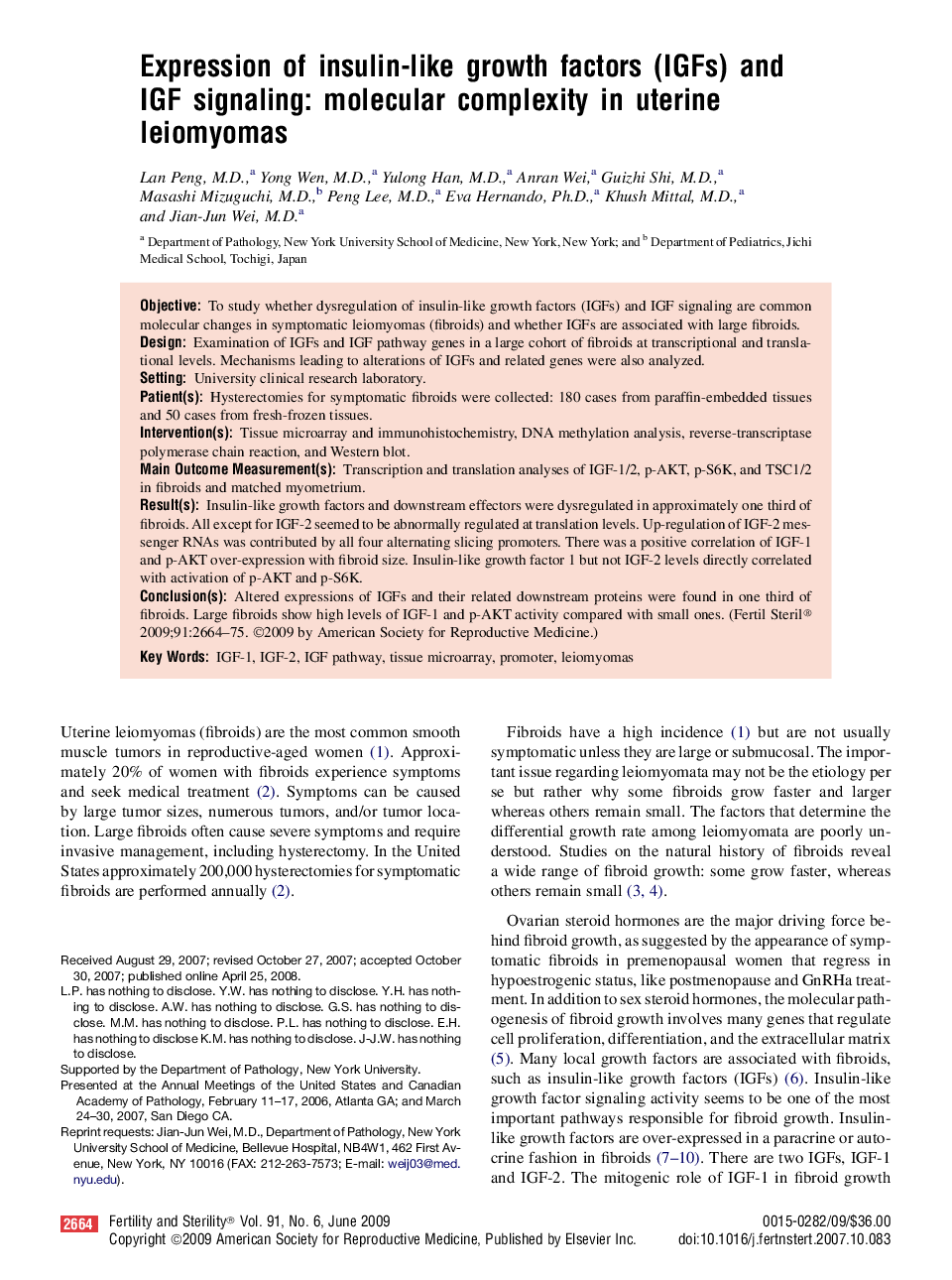 Expression of insulin-like growth factors (IGFs) and IGF signaling: molecular complexity in uterine leiomyomas 