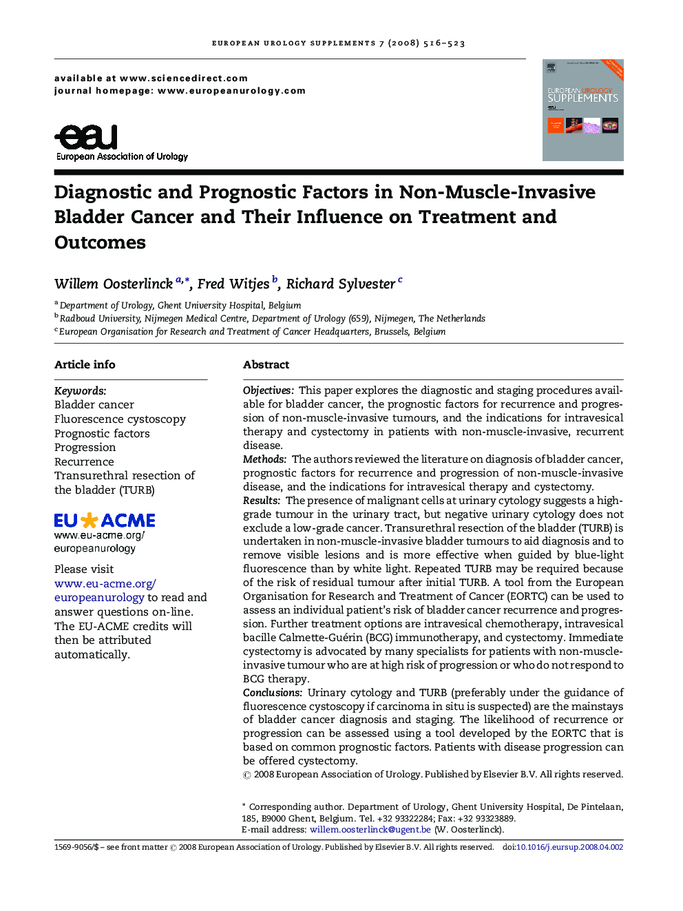 Diagnostic and Prognostic Factors in Non-Muscle-Invasive Bladder Cancer and Their Influence on Treatment and Outcomes