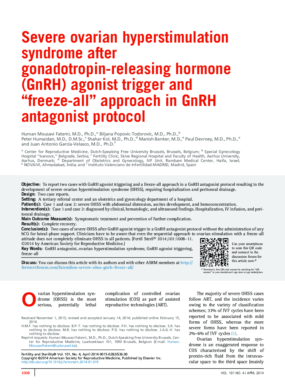 Severe ovarian hyperstimulation syndrome after gonadotropin-releasing hormone (GnRH) agonist trigger and “freeze-all” approach in GnRH antagonist protocol 
