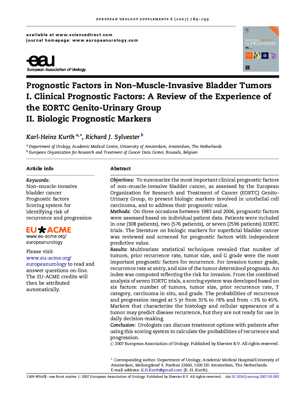 Prognostic Factors in Non-Muscle-Invasive Bladder Tumors