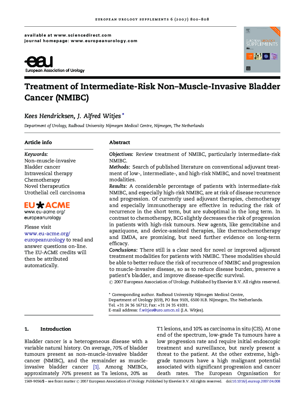 Treatment of Intermediate-Risk Non–Muscle-Invasive Bladder Cancer (NMIBC) 