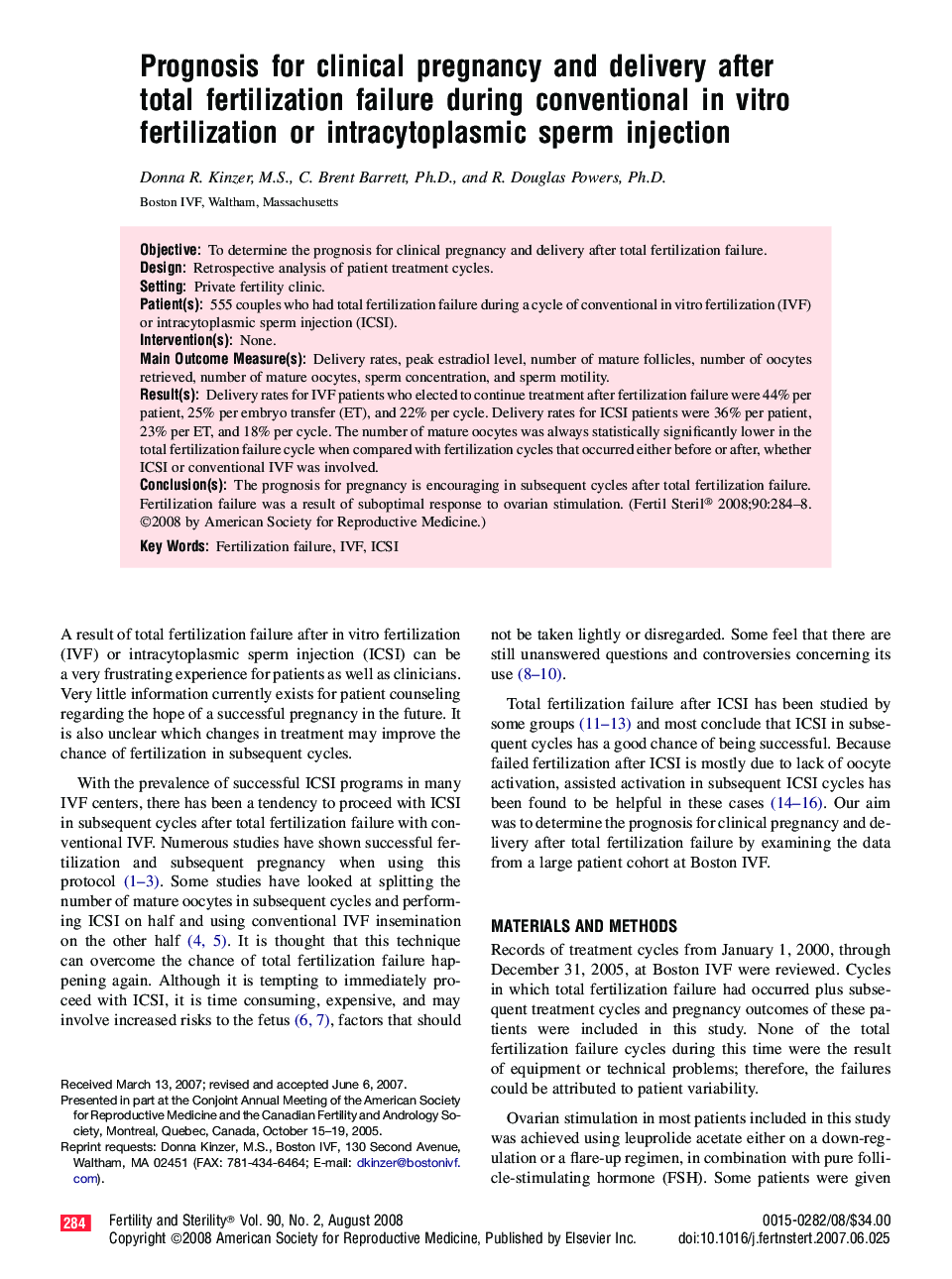 Prognosis for clinical pregnancy and delivery after total fertilization failure during conventional in vitro fertilization or intracytoplasmic sperm injection