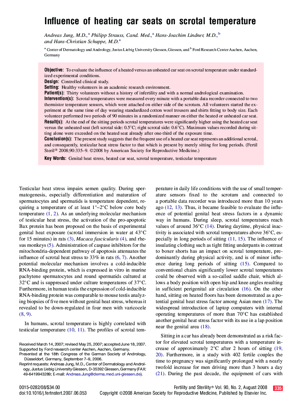 Influence of heating car seats on scrotal temperature 