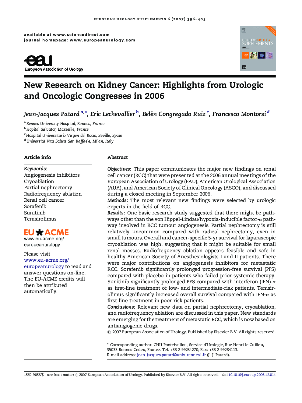 New Research on Kidney Cancer: Highlights from Urologic and Oncologic Congresses in 2006 