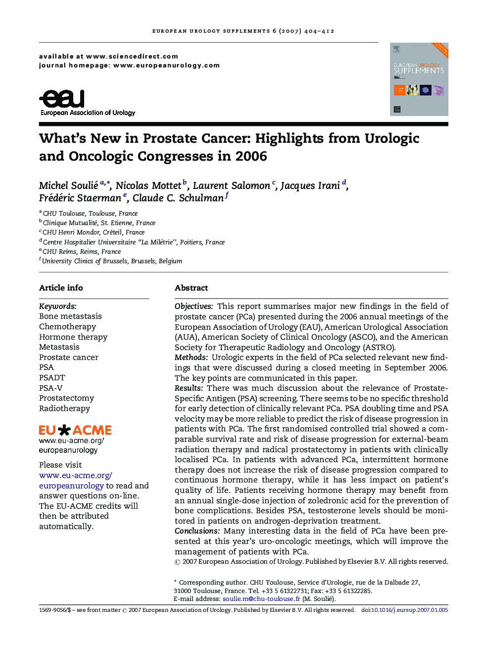 What's New in Prostate Cancer: Highlights from Urologic and Oncologic Congresses in 2006 