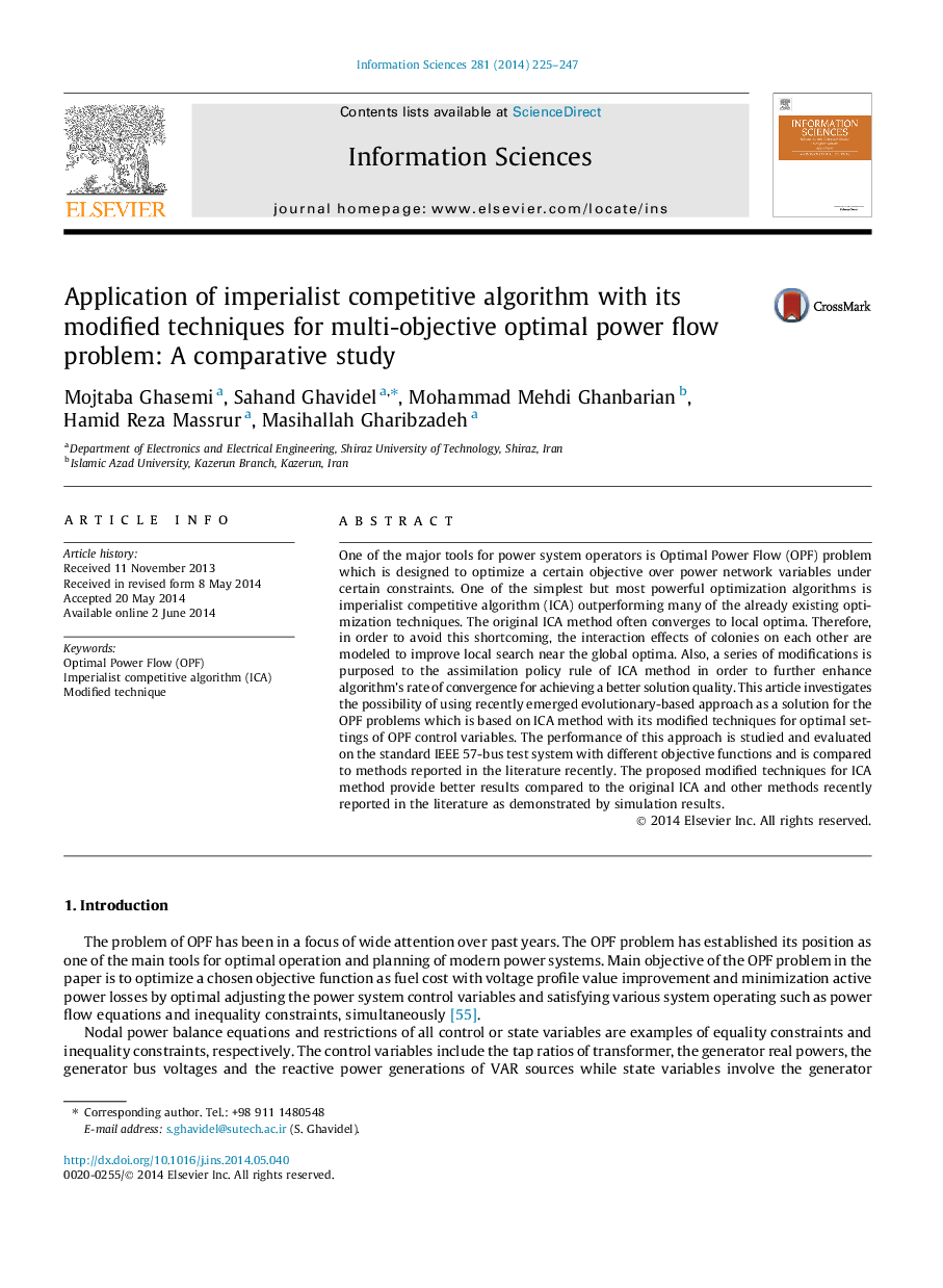 Application of imperialist competitive algorithm with its modified techniques for multi-objective optimal power flow problem: A comparative study