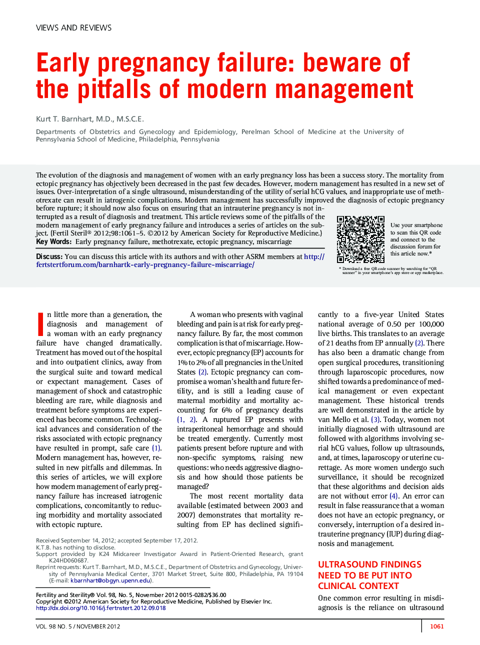 Early pregnancy failure: beware of the pitfalls of modern management 