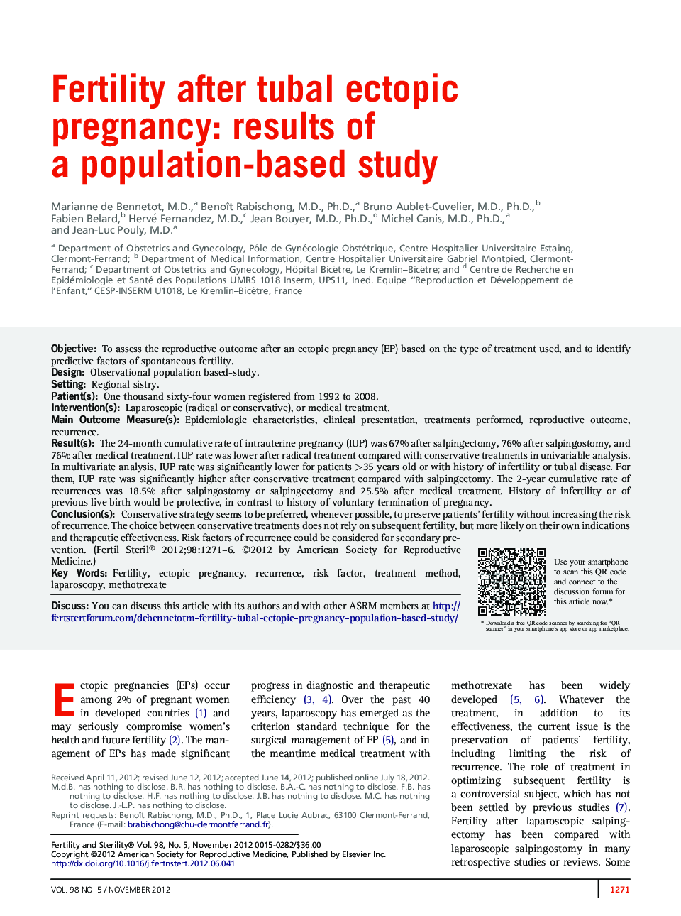 Fertility after tubal ectopic pregnancy: results of a population-based study