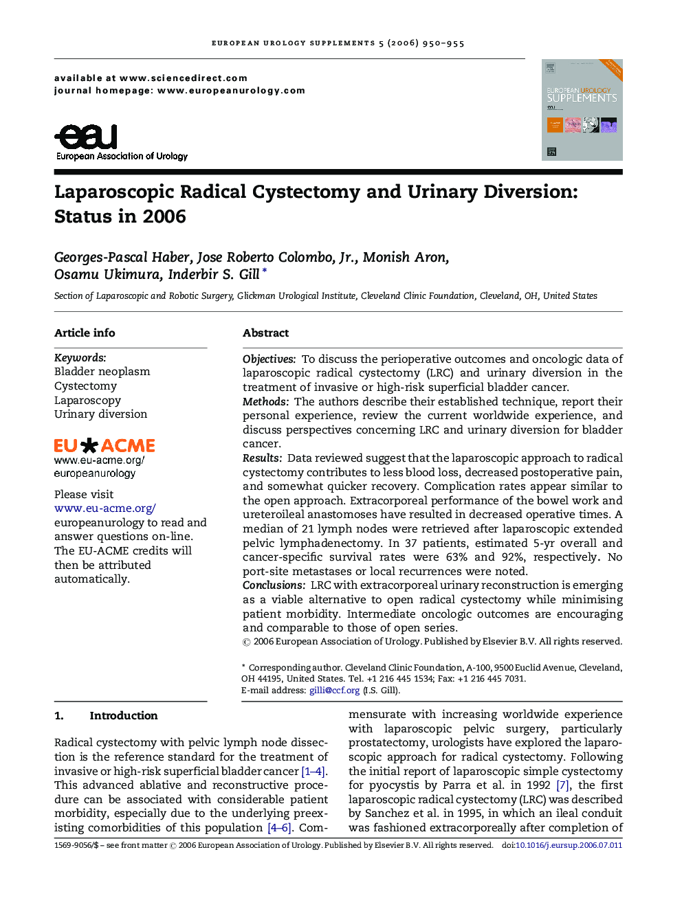 Laparoscopic Radical Cystectomy and Urinary Diversion: Status in 2006