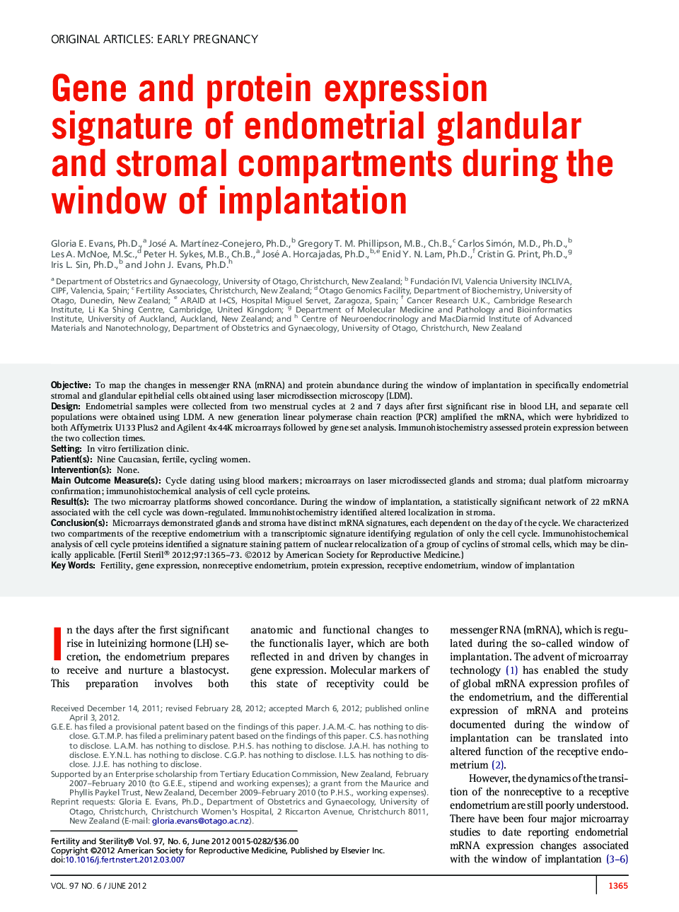 Gene and protein expression signature of endometrial glandular and stromal compartments during the window of implantation