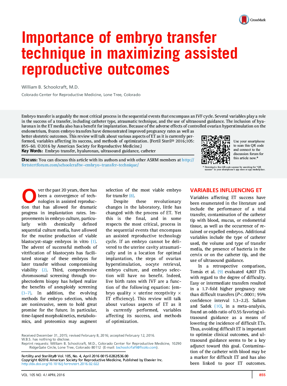 Importance of embryo transfer technique in maximizing assisted reproductive outcomes 