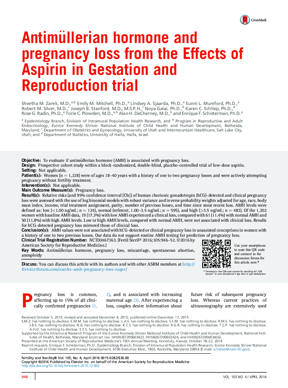 Antimüllerian hormone and pregnancy loss from the Effects of Aspirin in Gestation and Reproduction trial