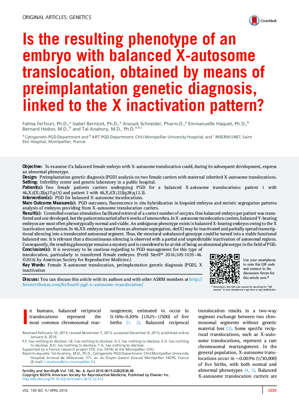 Is the resulting phenotype of an embryo with balanced X-autosome translocation, obtained by means of preimplantation genetic diagnosis, linked to the X inactivation pattern? 