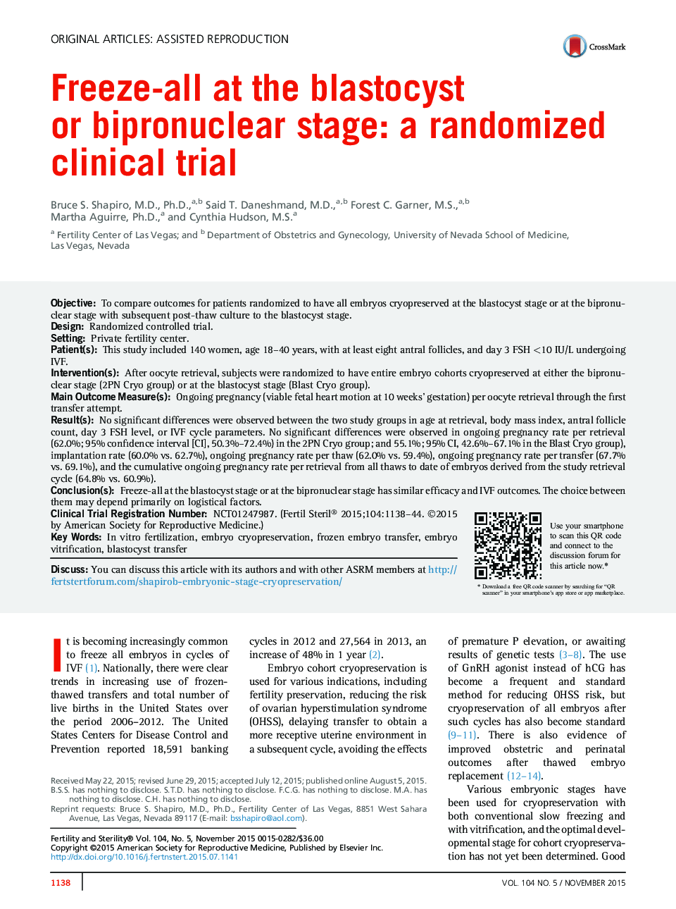 Freeze-all at the blastocyst or bipronuclear stage: a randomized clinical trial 