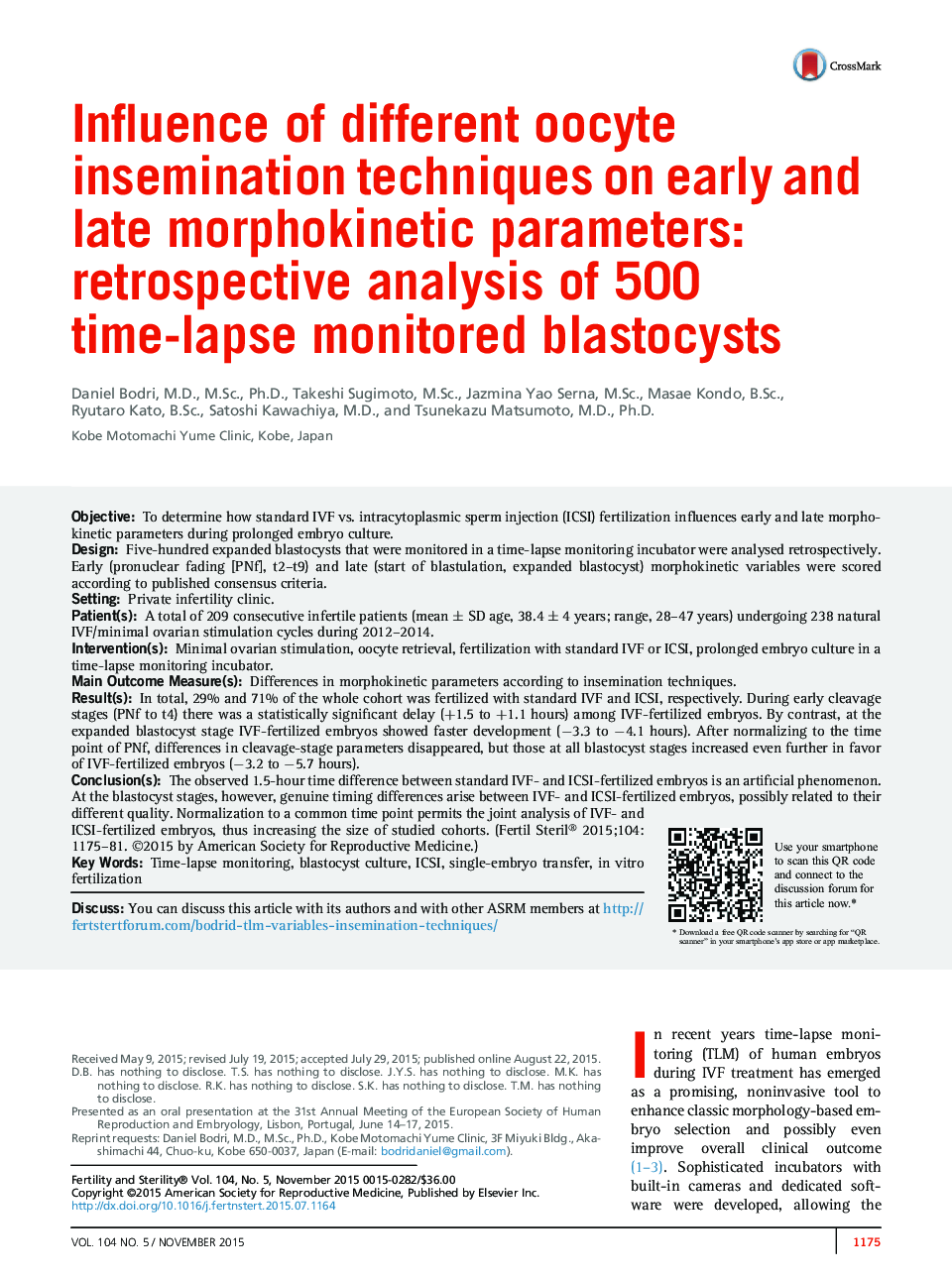 Influence of different oocyte insemination techniques on early and late morphokinetic parameters: retrospective analysis of 500 time-lapse monitored blastocysts