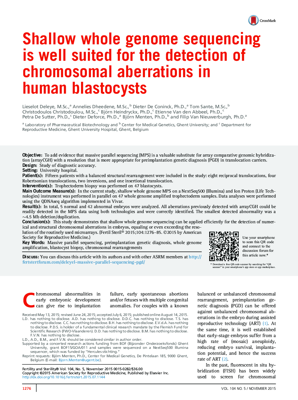 Shallow whole genome sequencing is well suited for the detection of chromosomal aberrations in human blastocysts