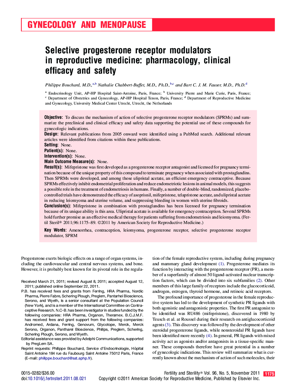 Selective progesterone receptor modulators in reproductive medicine: pharmacology, clinical efficacy and safety 