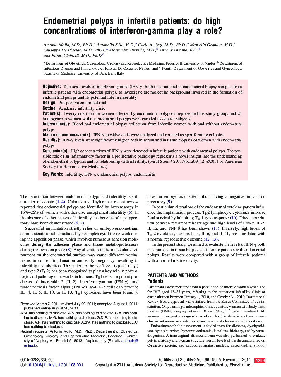 Endometrial polyps in infertile patients: do high concentrations of interferon-gamma play a role? 