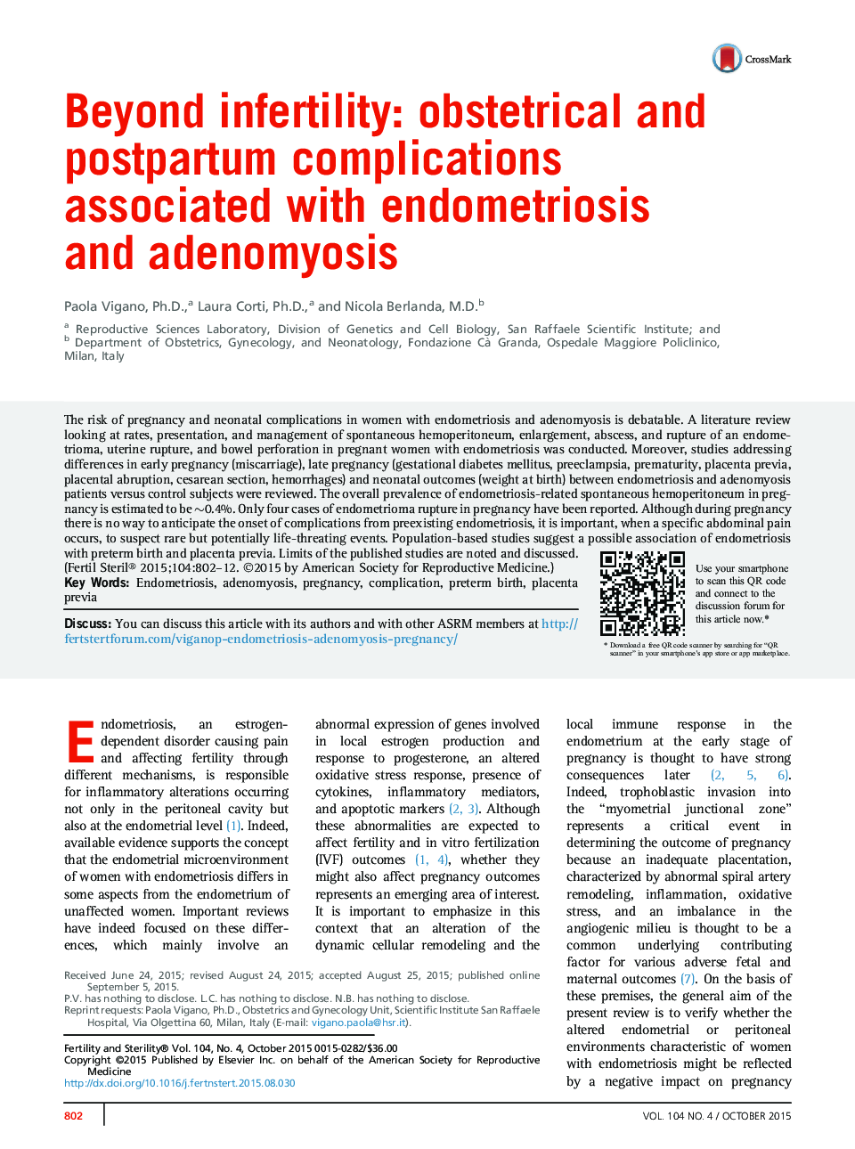 Beyond infertility: obstetrical and postpartum complications associated with endometriosis and adenomyosis 