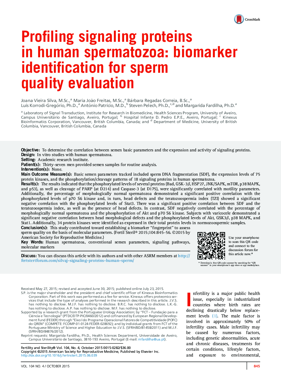 Profiling signaling proteins inÂ humanÂ spermatozoa: biomarker identification for sperm quality evaluation