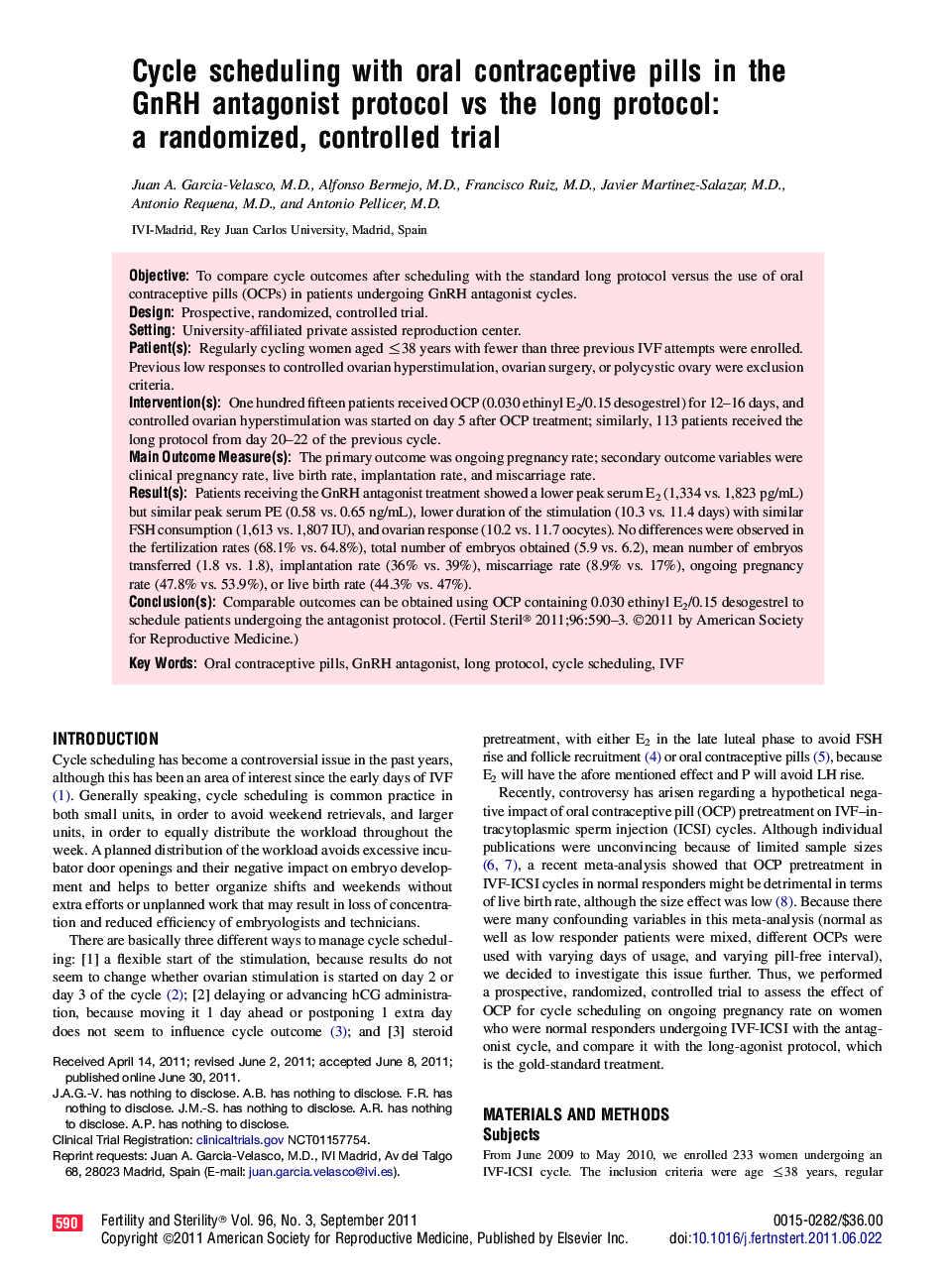 Cycle scheduling with oral contraceptive pills in the GnRH antagonist protocol vs the long protocol: a randomized, controlled trial 