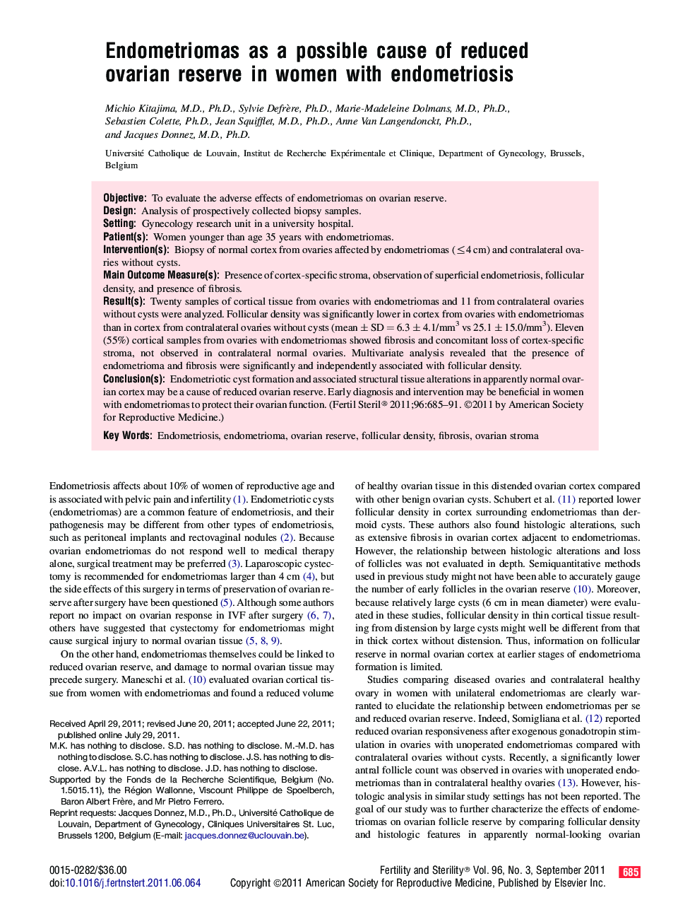 Endometriomas as a possible cause of reduced ovarian reserve in women with endometriosis 