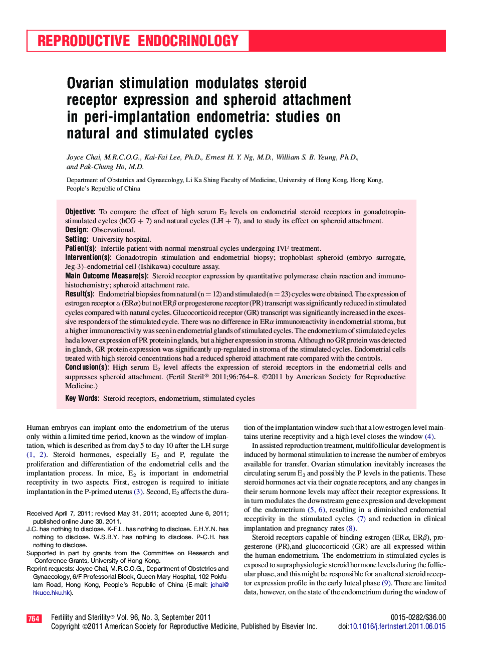 Ovarian stimulation modulates steroid receptor expression and spheroid attachment in peri-implantation endometria: studies on natural and stimulated cycles 