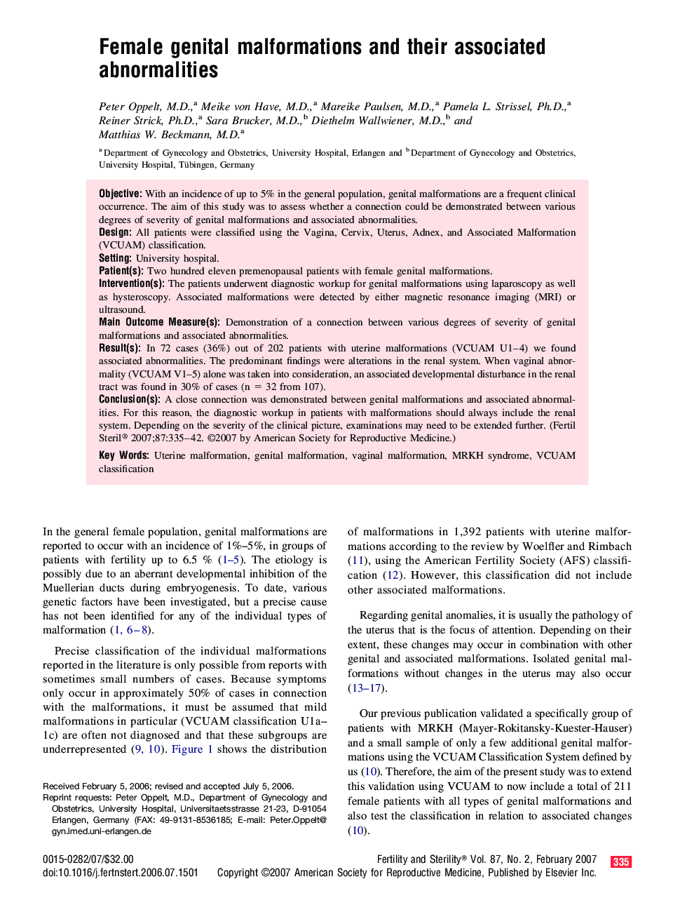 Female genital malformations and their associated abnormalities