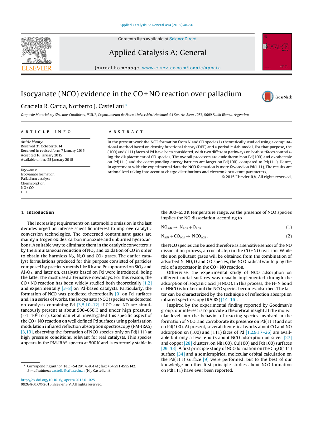 Isocyanate (NCO) evidence in the CO + NO reaction over palladium