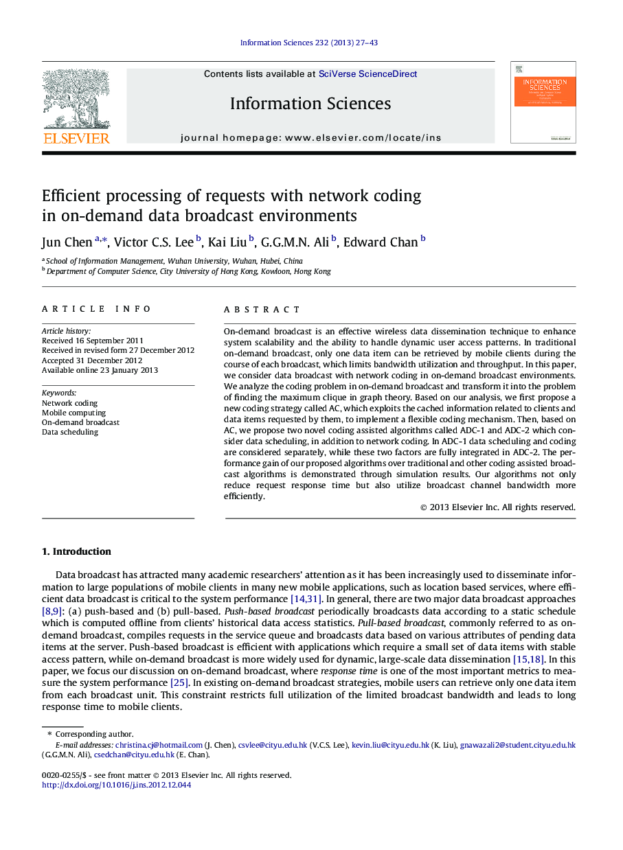 Efficient processing of requests with network coding in on-demand data broadcast environments