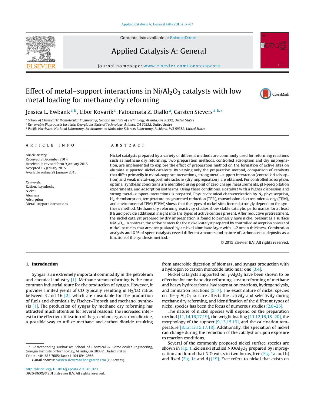 Effect of metal–support interactions in Ni/Al2O3 catalysts with low metal loading for methane dry reforming