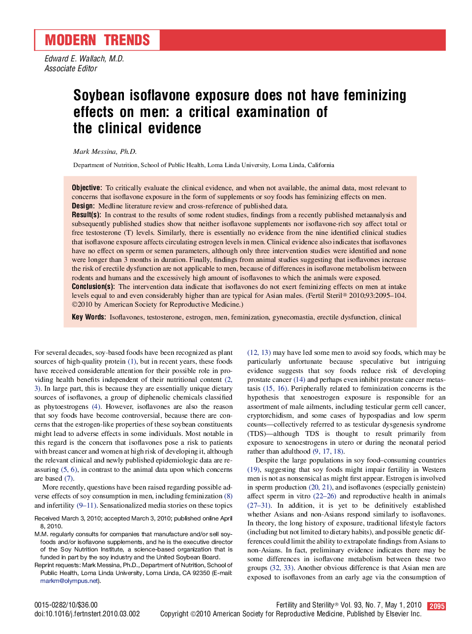 Soybean isoflavone exposure does not have feminizing effects on men: a critical examination of the clinical evidence 