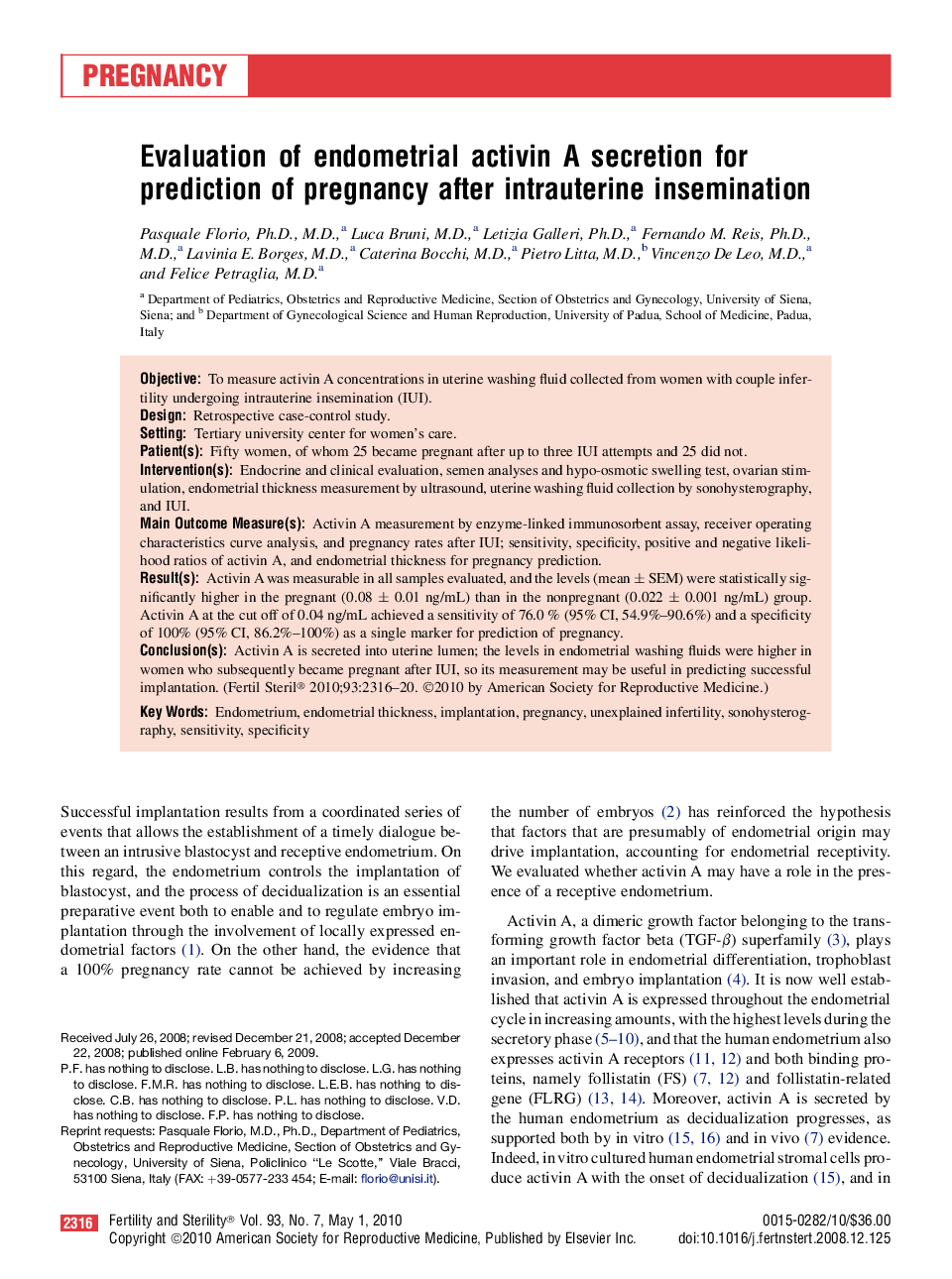 Evaluation of endometrial activin A secretion for prediction of pregnancy after intrauterine insemination 