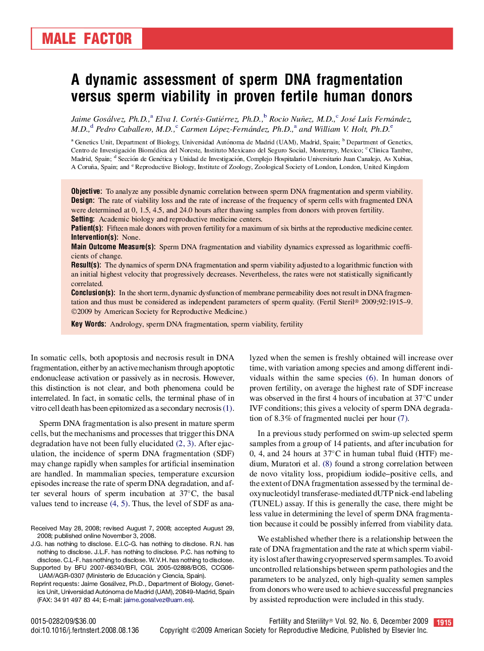 A dynamic assessment of sperm DNA fragmentation versus sperm viability in proven fertile human donors 