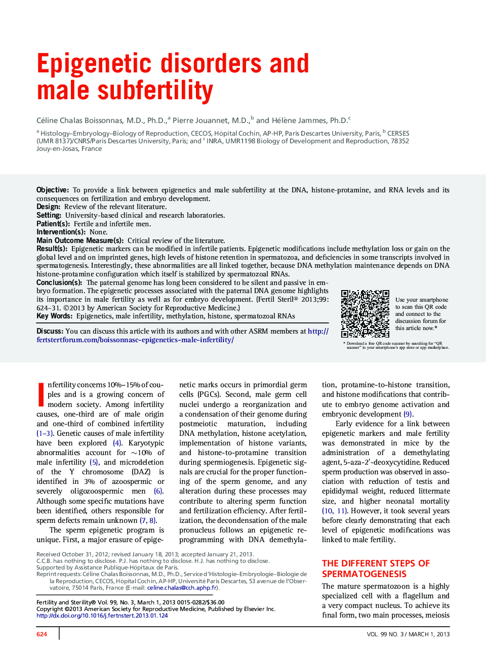 Epigenetic disorders and male subfertility 
