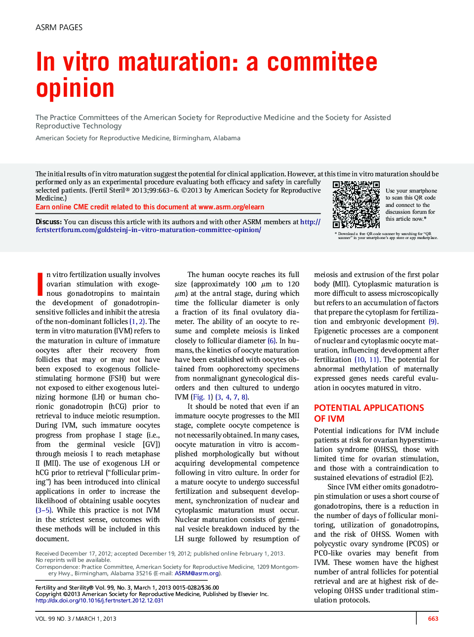 In vitro maturation: a committee opinion 