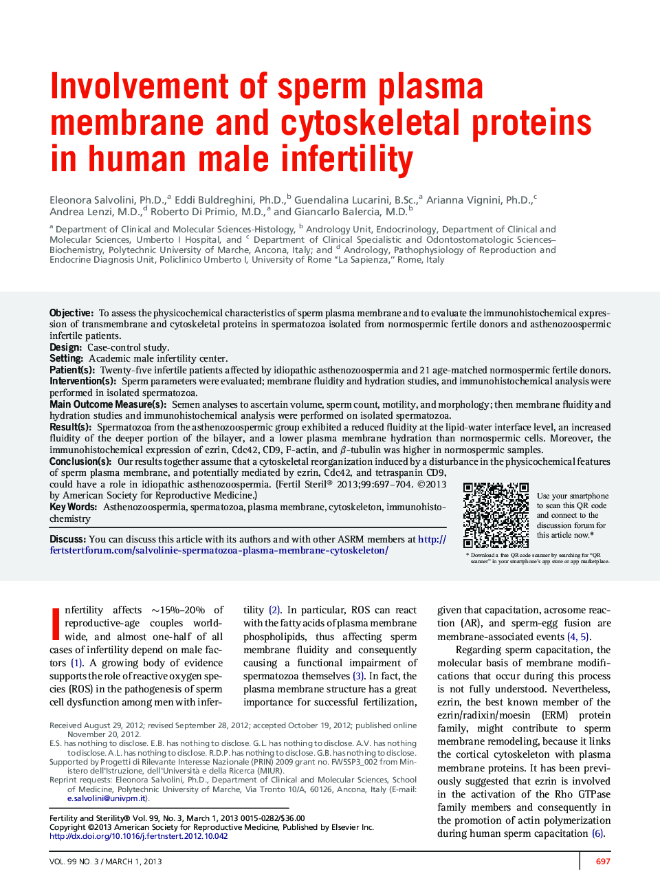 Involvement of sperm plasma membrane and cytoskeletal proteins in human male infertility 