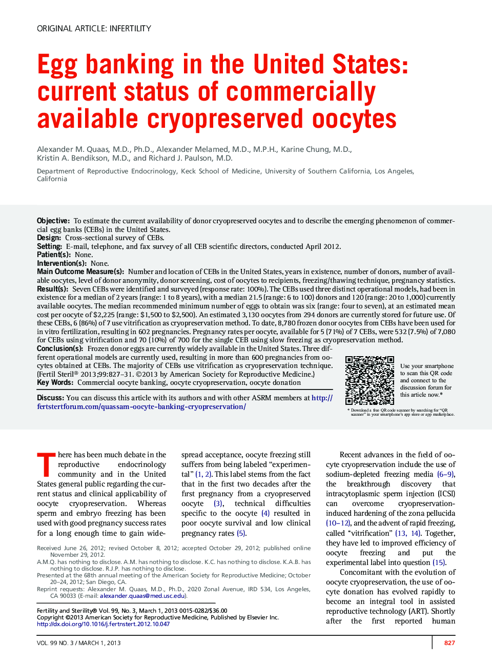 Egg banking in the United States: current status of commercially available cryopreserved oocytes 