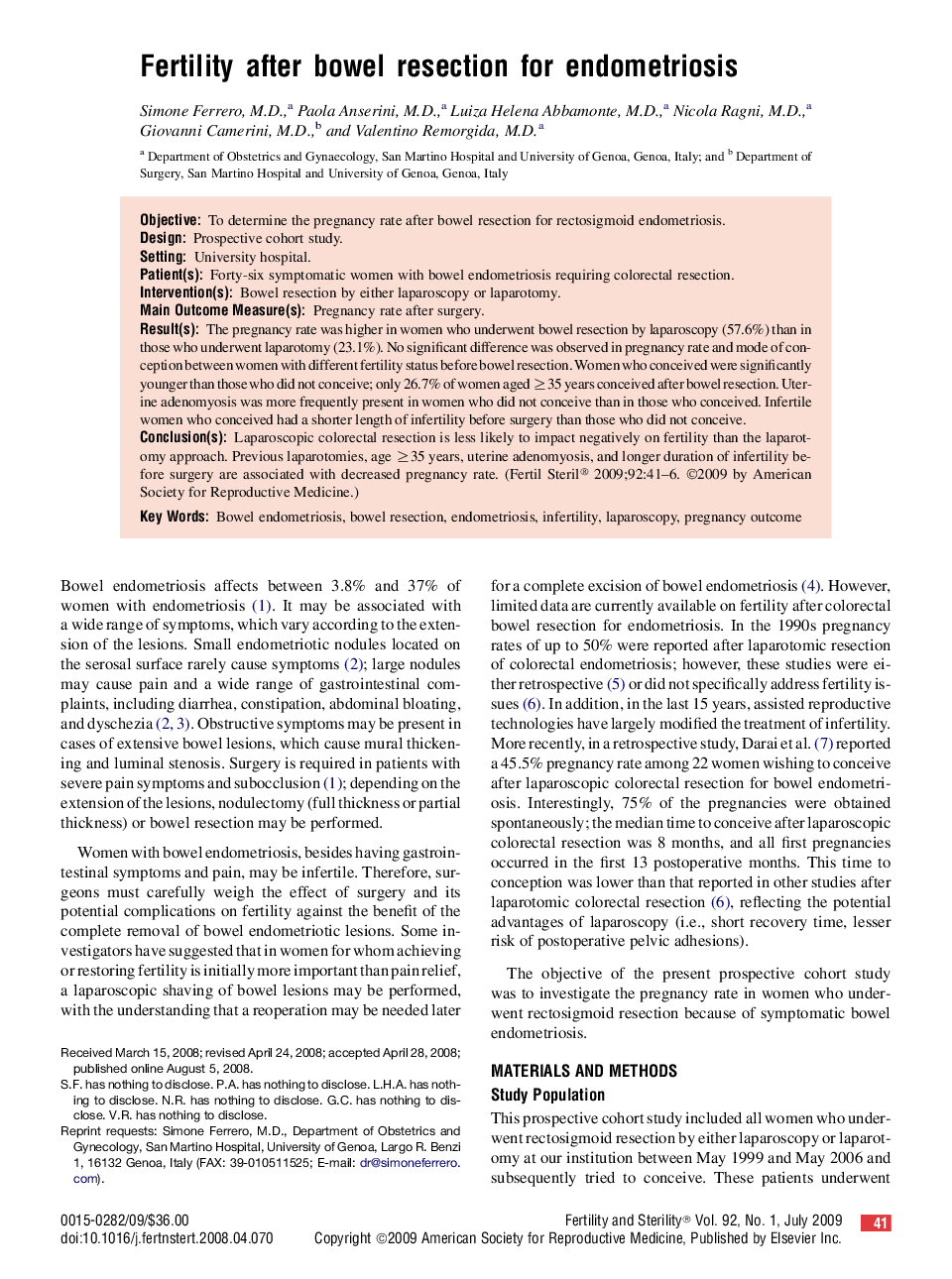 Fertility after bowel resection for endometriosis 